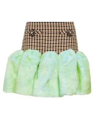 Area Faux Fur-Trimmed Miniskirt - Green