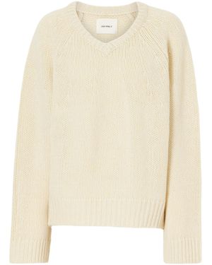 Lisa Yang Ribbed V-Neck Jumper - Natural