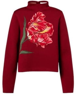 Carolina Herrera Floral Jacquard Cotton And Wool Jumper - Red