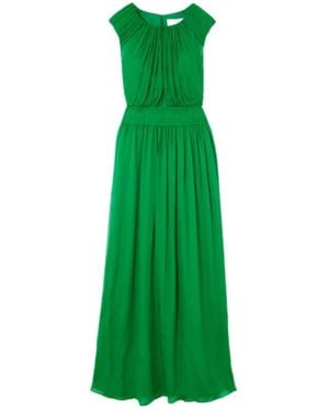 Saloni Gathered Silk-Blend Crepon Maxi Dress - Green