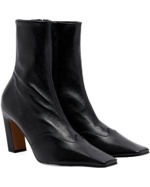 KHAITE Solid-Color Leather Ankle Boots - Black