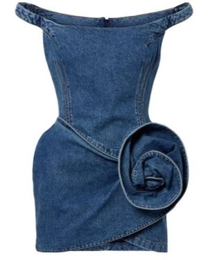 Magda Butrym Off-Shoulder Floral-Applique Denim Minidress - Blue