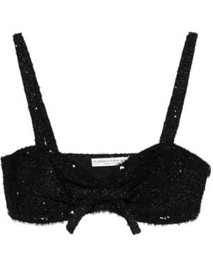 Alessandra Rich Sequin-Embellished Bow Top - Black