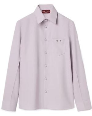 Gucci Gabardine Collared Long-Sleeve Shirt - Purple