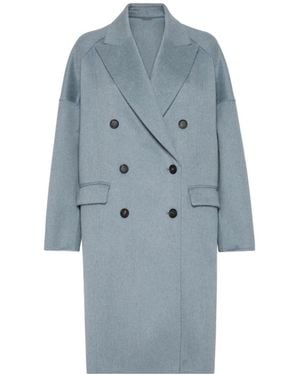 Brunello Cucinelli Cashmere Midi Coat - Blue