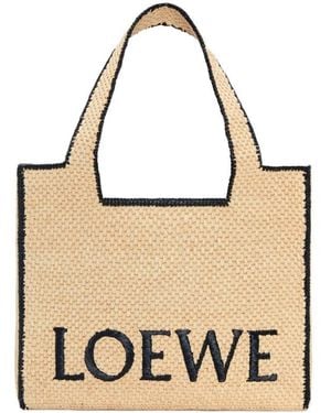 Loewe Logo Embroidered Large Tote Bag - Natural