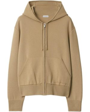 Burberry Zip-Up Drawstring Hoodie - Natural