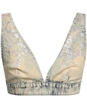 DIESEL Sleeveless V-Neck Denim Cropped Jacket - Natural