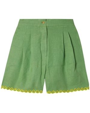 Sleeper Trimmed Linen Pyjama Shorts - Green