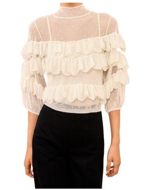 Ulla Johnson Corinna Mock Neck Tiered Ruffle Top - Natural