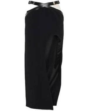 David Koma Leather-Trimmed Midi Skirt - Black