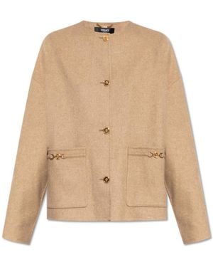 Versace Crewneck Button-Up Jacket - Natural