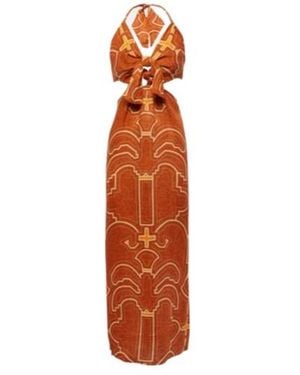 Johanna Ortiz Printed Cutout Linen Maxi Dress - Orange