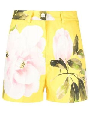 Valentino Rose-Print Tailored Shorts - Yellow