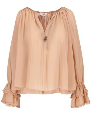 Chloé Chloé Gathered V-Neck Drawstring Top - Natural