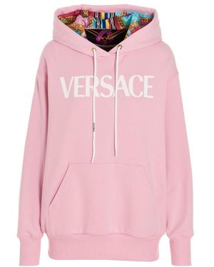 Versace Logo Printed Drawstring Hoodie - Pink