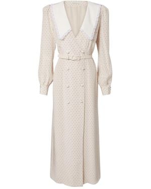 Alessandra Rich Polka Dot Silk Midi Dress - Natural