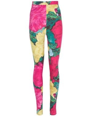 Balmain Jersey Leggings With Roses Print - Pink