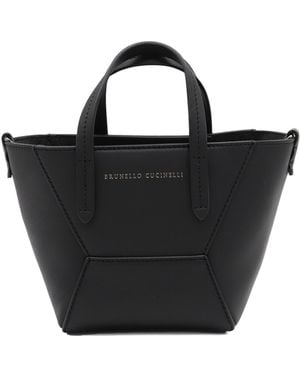 Brunello Cucinelli Bc Duo Logo Embossed Mini Tote Bag - Black