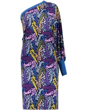 Missoni Logo One-Shoulder Knitted Dress - Blue
