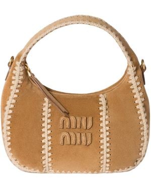 Miu Miu Wander Suede And Crochet Bag - Brown