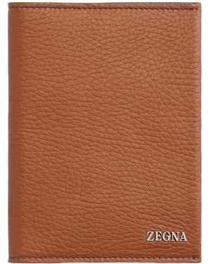 ZEGNA Logo Plaque Bi-Fold Passport Case - Brown