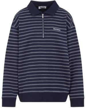 Miu Miu Striped Zipper Polo Shirt - Blue