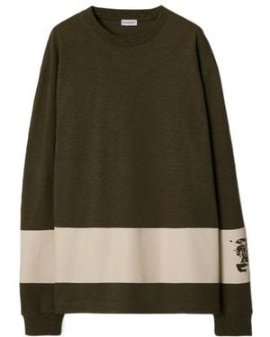 Burberry Ekd-Print Stripe-Detailed Crewneck Sweatshirt - Green