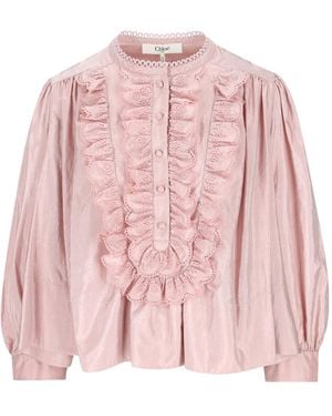 Chloé Chloé Gathered Ruffle Top - Pink