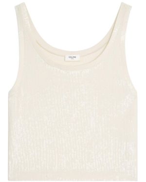 Celine Embroidered Tank Top - White