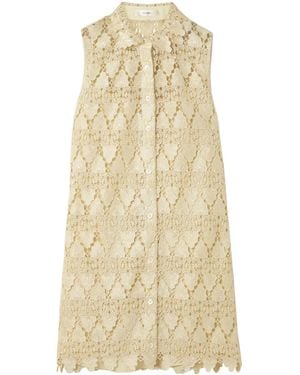 FRAME The Deco Scalloped Guipure Lace Mini Shirt Dress - Natural