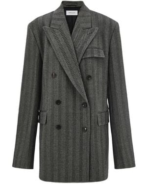 Ferragamo Ferragamo Oversized Double Breasted Chevron Blazer - Gray