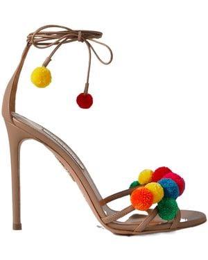 Aquazzura Fiesta 105 Embellished Leather Sandals - Metallic
