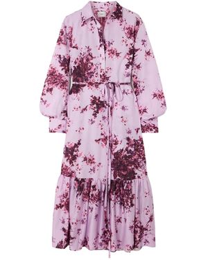 Erdem Belted Tiered Floral-Print Cotton Midi Dress - Purple