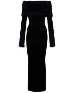 Jean Paul Gaultier Ribbed-Knit Faux Fur-Trimmed Maxi Dress - Black
