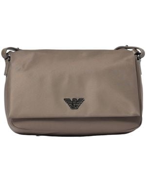 Emporio Armani Recycled-Nylon Shoulder Bag With Flap - Gray