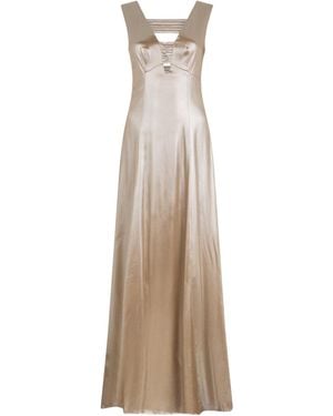 Peserico Laminated Flared Maxi Dress - Natural