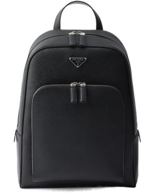 Prada Triangle-Logo Zipped Backpack - Black