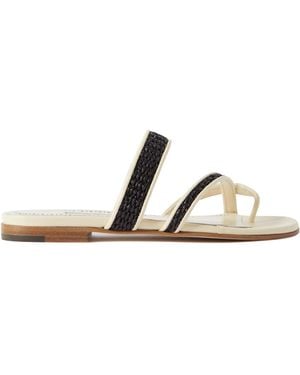 Manolo Blahnik Susara Raffia And Leather Sandals - White