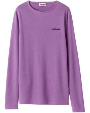 Miu Miu Cashmere And Silk Crew-Neck Sweater - Purple