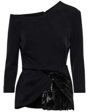 Safiyaa Sequined Asymmetric Crêpe Top - Black