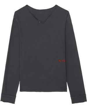 Zadig & Voltaire Monsatir Henley Button-Detail Long-Sleeve T-Shirt - Grey