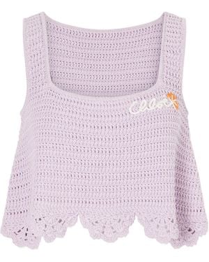 Chloé Cropped Appliquéd Crocheted Cotton Top - Purple