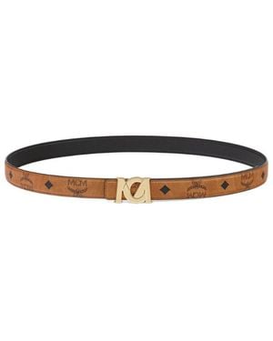 MCM M-Art Logo Plaque Buckled Belt - White