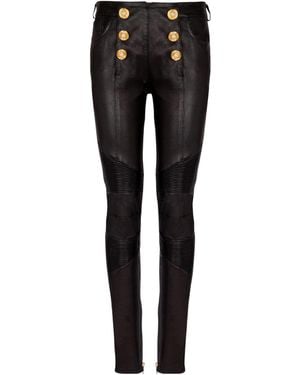 Balmain Lambskin Slim-Fit Biker Pants - Black
