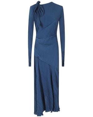 Victoria Beckham Long Sleeve Plisse Dress - Blue