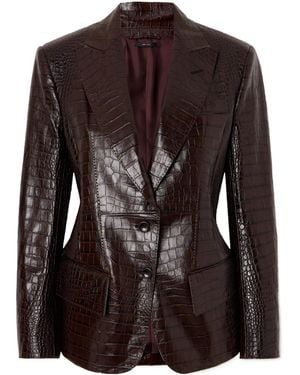 Tom Ford Snakeskin-Effect Leather Blazer - Brown
