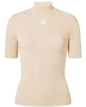 Courreges Short-Sleeved Ribbed Turtleneck Jumper - Natural