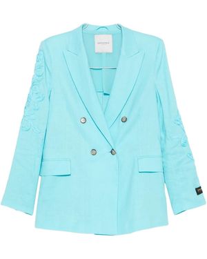 ERMANNO FIRENZE Embroidered Double-Breasted Blazer - Blue