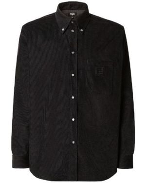 Fendi Ff Embroidered Corduroy Shirt - Black